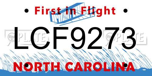 LCF9273 North Carolina License Plate