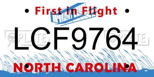 LCF9764 North Carolina License Plate
