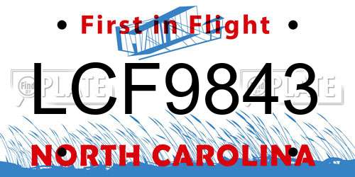 LCF9843 North Carolina License Plate