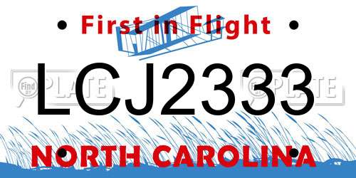 LCJ2333 North Carolina License Plate