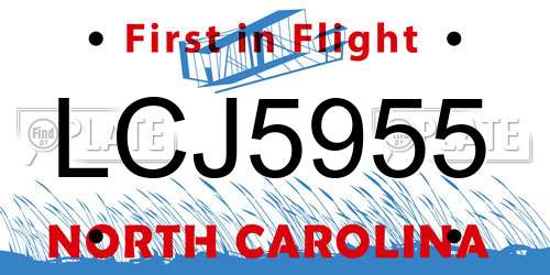 LCJ5955 North Carolina License Plate