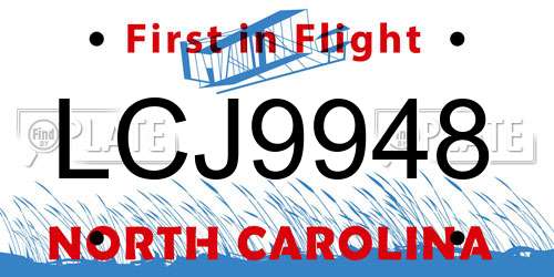 LCJ9948 North Carolina License Plate