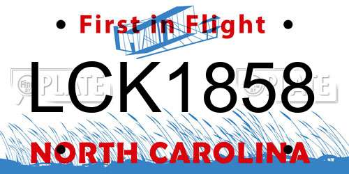 LCK1858 North Carolina License Plate