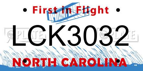 LCK3032 North Carolina License Plate