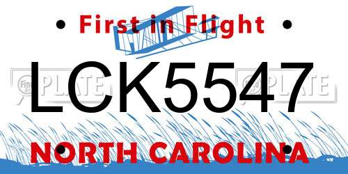 LCK5547 North Carolina License Plate