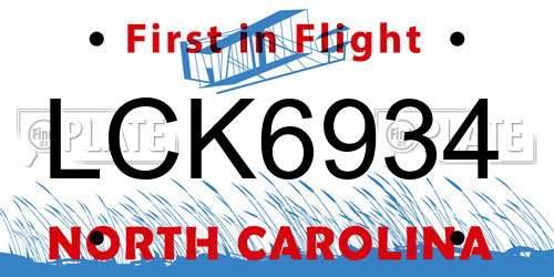 LCK6934 North Carolina License Plate