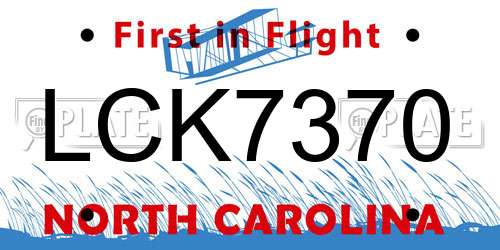 LCK7370 North Carolina License Plate