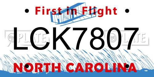 LCK7807 North Carolina License Plate