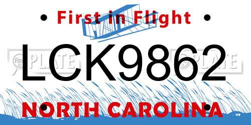 LCK9862 North Carolina License Plate
