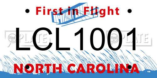 LCL1001 North Carolina License Plate