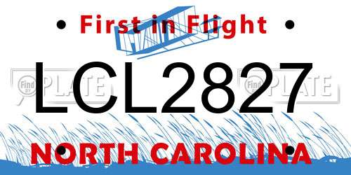 LCL2827 North Carolina License Plate