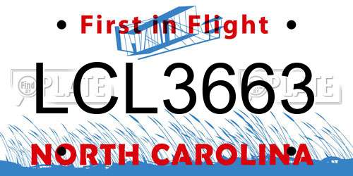 LCL3663 North Carolina License Plate