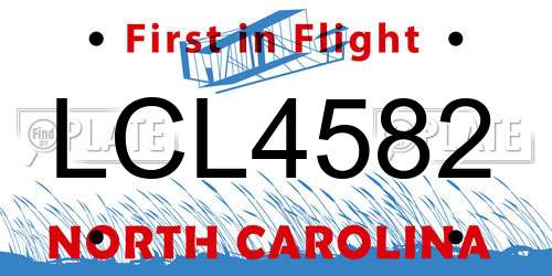 LCL4582 North Carolina License Plate
