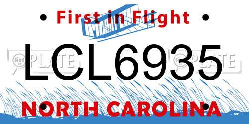LCL6935 North Carolina License Plate