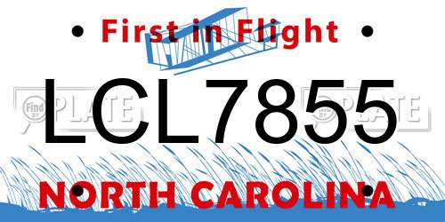 LCL7855 North Carolina License Plate