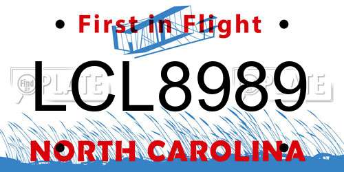 LCL8989 North Carolina License Plate