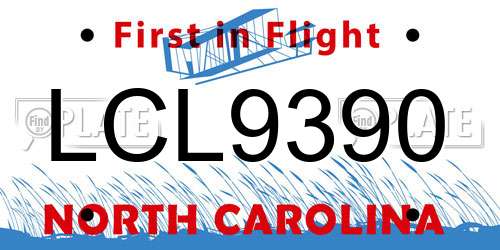 LCL9390 North Carolina License Plate