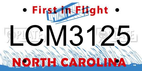LCM3125 North Carolina License Plate