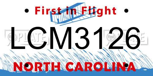 LCM3126 North Carolina License Plate