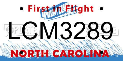 LCM3289 North Carolina License Plate