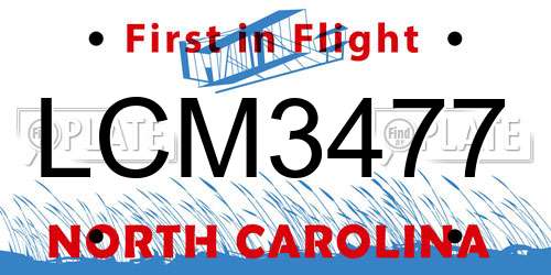LCM3477 North Carolina License Plate