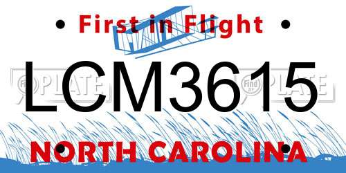 LCM3615 North Carolina License Plate
