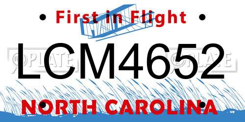 LCM4652 North Carolina License Plate
