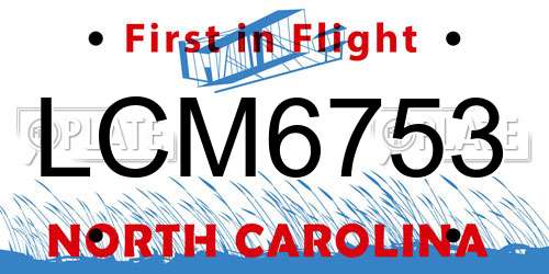 LCM6753 North Carolina License Plate