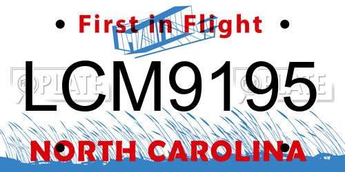 LCM9195 North Carolina License Plate