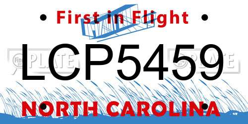 LCP5459 North Carolina License Plate
