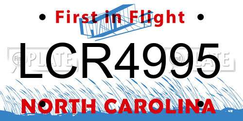 LCR4995 North Carolina License Plate