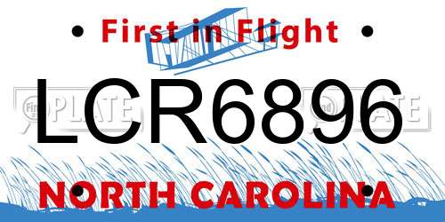 LCR6896 North Carolina License Plate