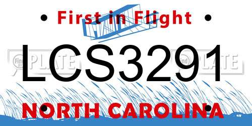 LCS3291 North Carolina License Plate