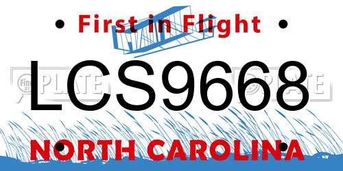 LCS9668 North Carolina License Plate
