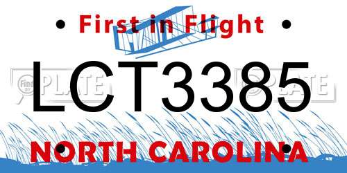 LCT3385 North Carolina License Plate