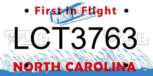 LCT3763 North Carolina License Plate