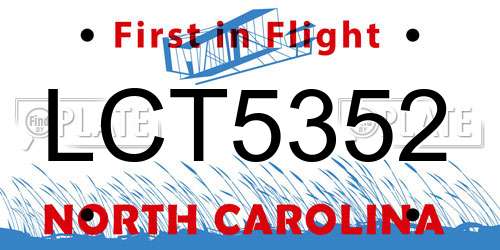 LCT5352 North Carolina License Plate