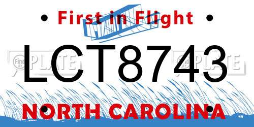 LCT8743 North Carolina License Plate