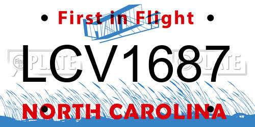 LCV1687 North Carolina License Plate
