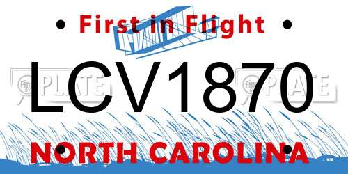 LCV1870 North Carolina License Plate
