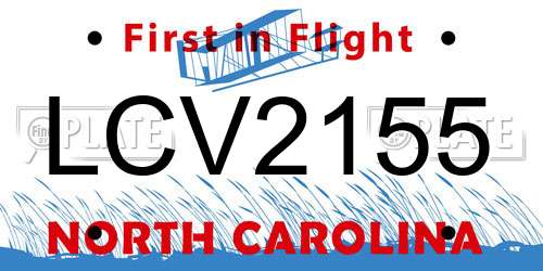 LCV2155 North Carolina License Plate