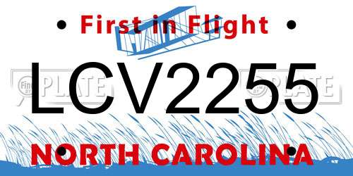LCV2255 North Carolina License Plate