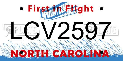 LCV2597 North Carolina License Plate