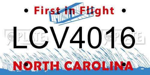 LCV4016 North Carolina License Plate