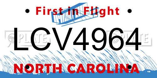 LCV4964 North Carolina License Plate