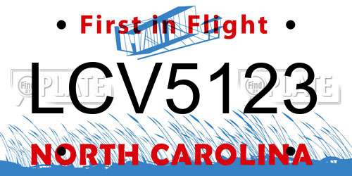 LCV5123 North Carolina License Plate