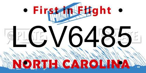 LCV6485 North Carolina License Plate
