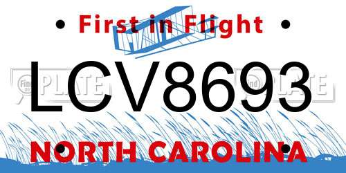 LCV8693 North Carolina License Plate