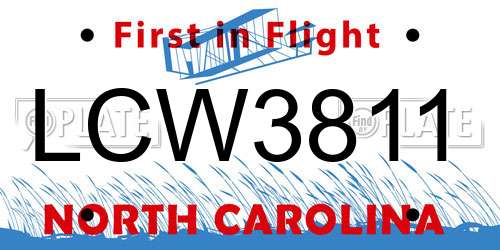 LCW3811 North Carolina License Plate