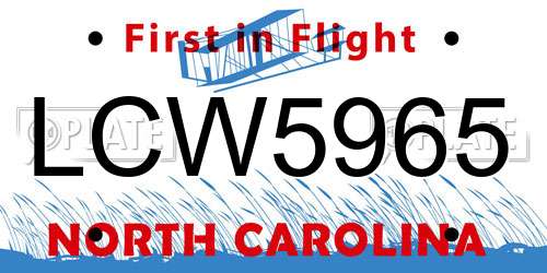 LCW5965 North Carolina License Plate